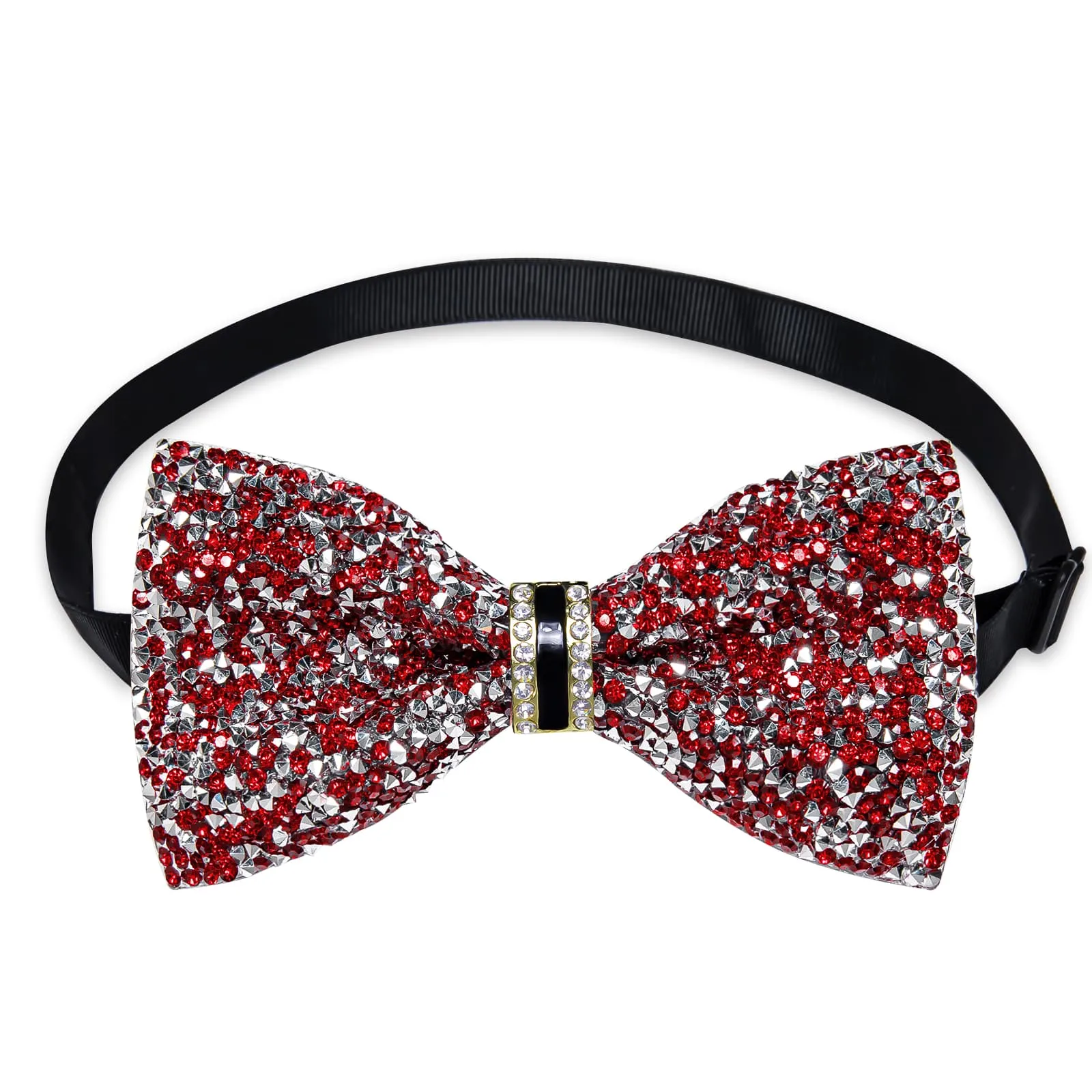 DiBanGu Imitation Diamond Bow Tie Red Silver Crystal Men's Pre Tied Bow Ties