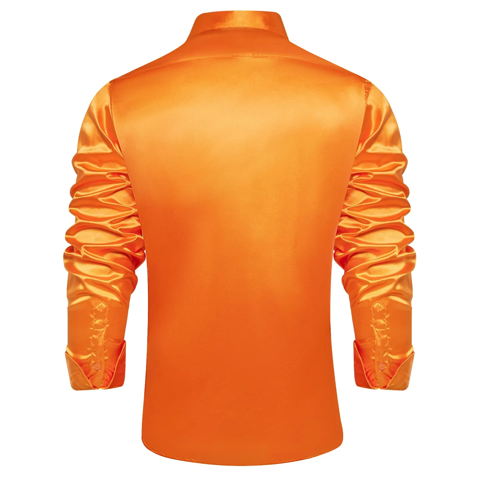 DiBanGu Long Sleeve Shirt Tiger Orange Solid Silk Satin Mens Dress Shirt