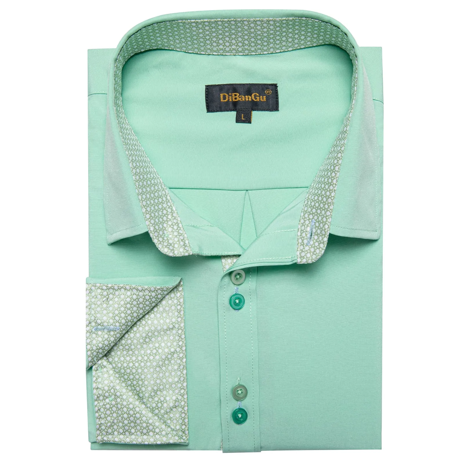 DiBanGu Mens Dress Shirt Solid Mint Green Splicing Silk Button Down Shirt