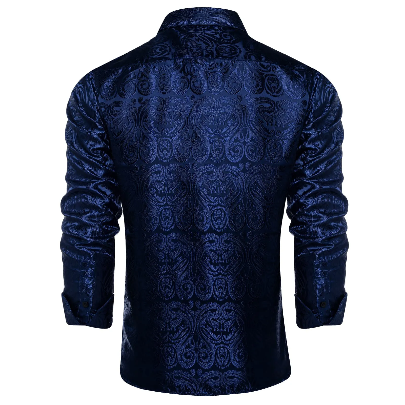 DiBanGu Shirt for Men Oxford Blue Paisley Long Sleeve Silk Button Up Shirt Top