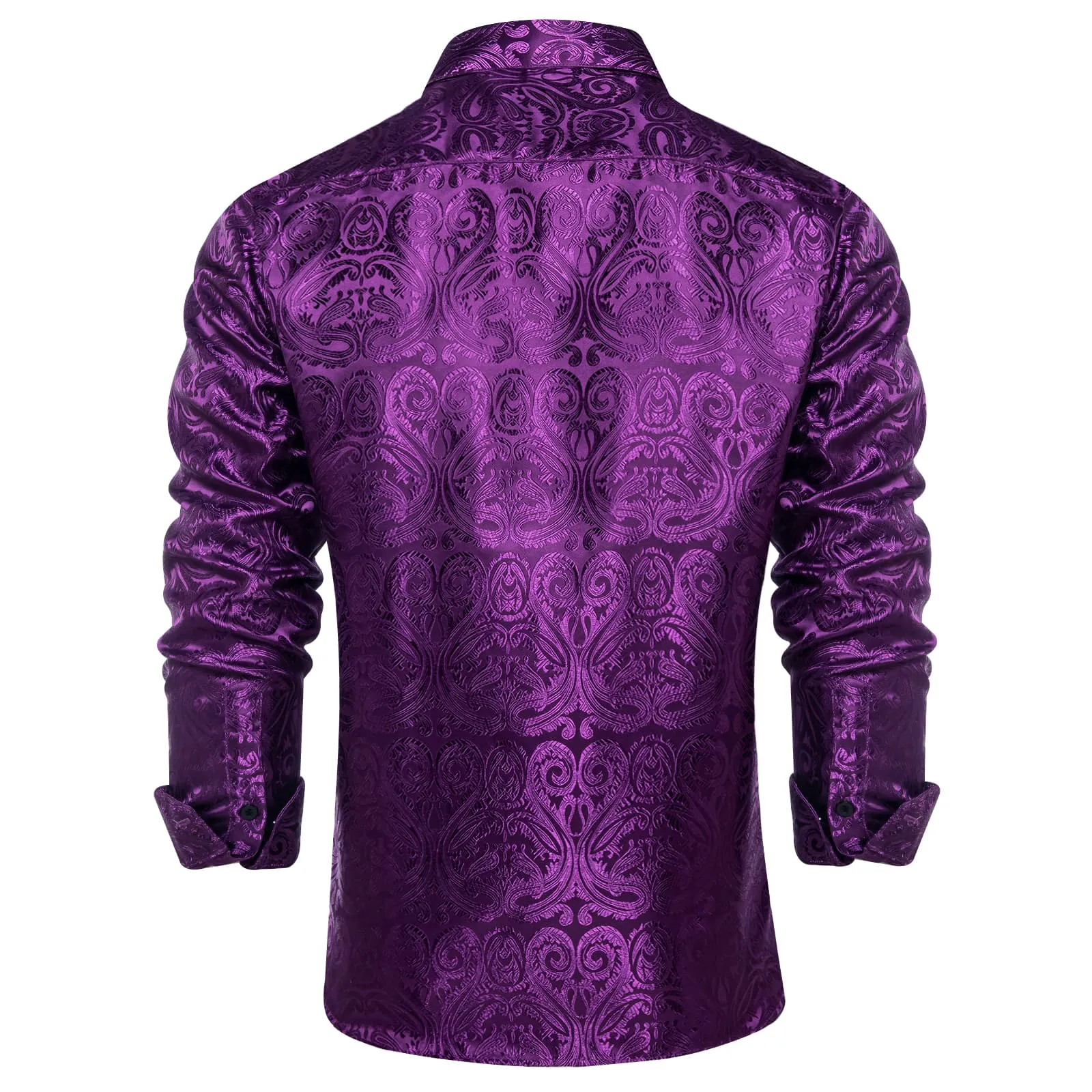 DiBanGu Shirt for Men Palatinate Purple Paisley Silk Button Up Long Sleeve Shirt