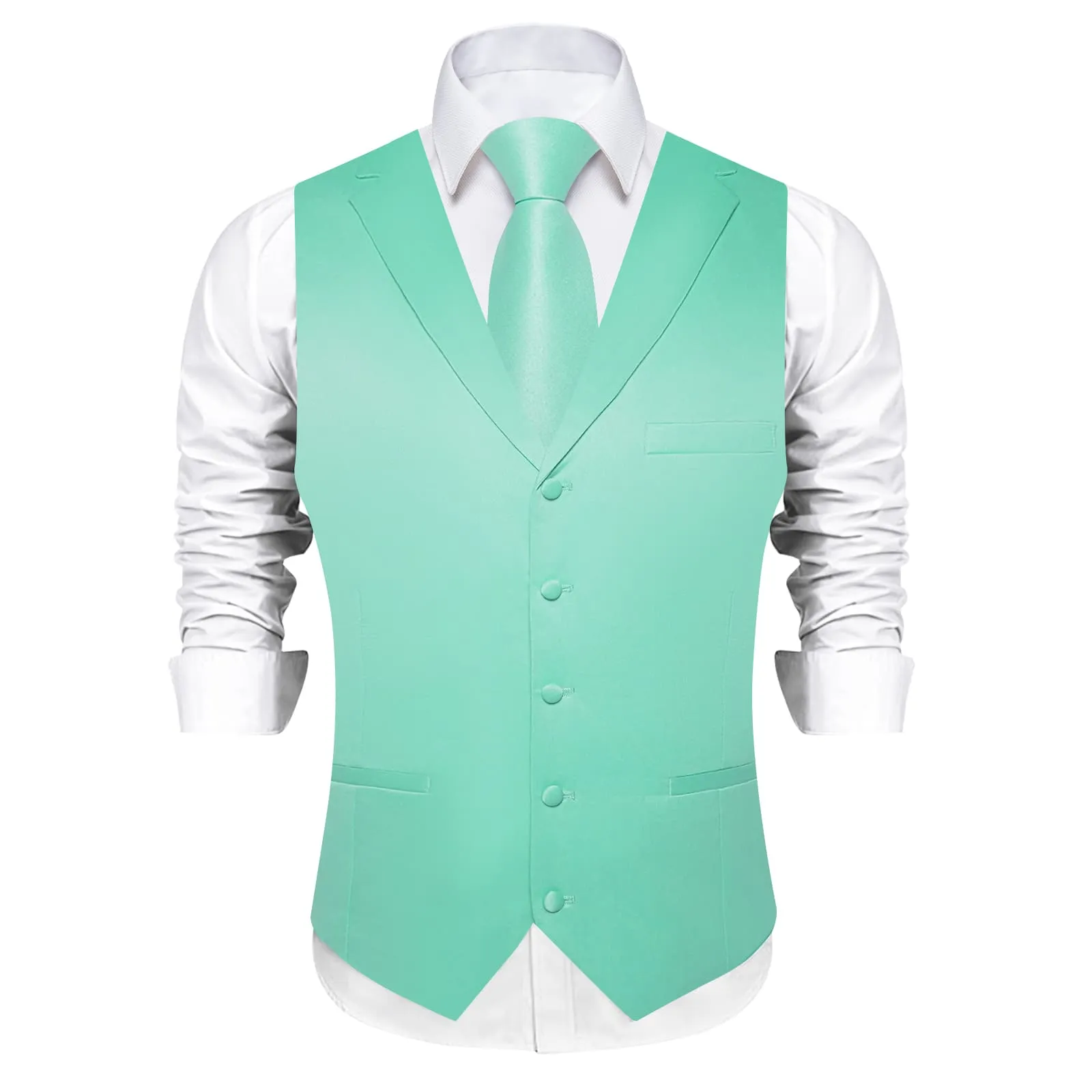 DiBanGu Tuxedo Waistcoat Mint Green Solid Mens Business Casual Notched Collar Vest