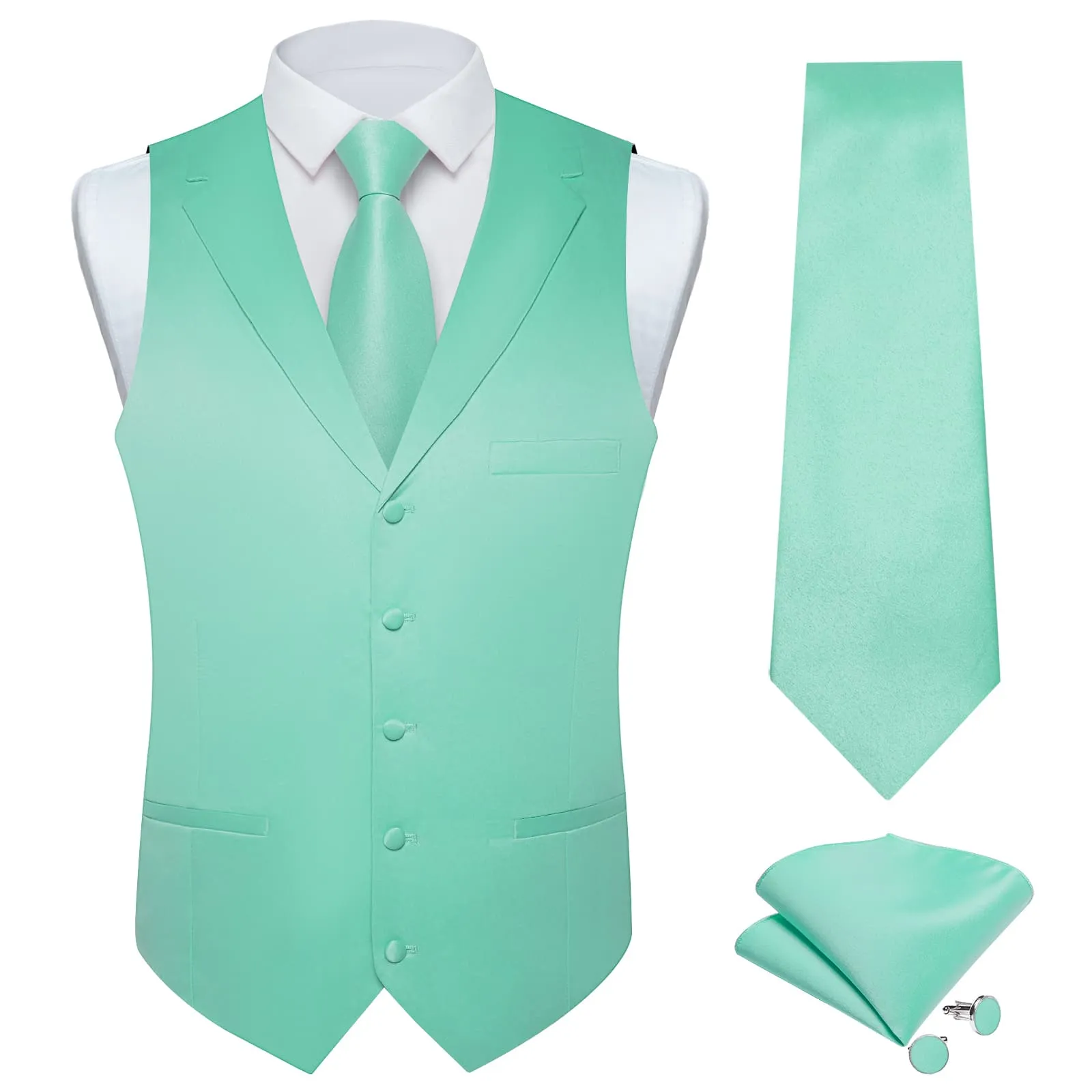 DiBanGu Tuxedo Waistcoat Mint Green Solid Mens Business Casual Notched Collar Vest