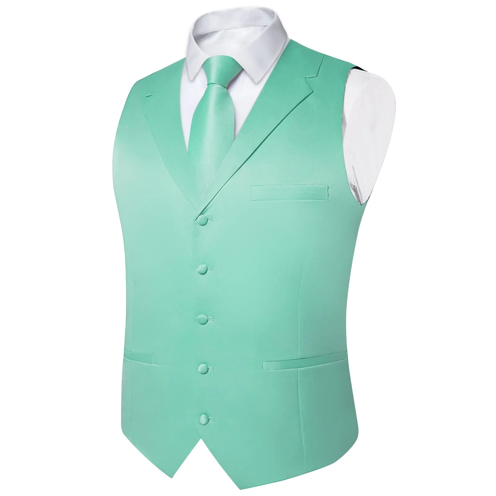 DiBanGu Tuxedo Waistcoat Mint Green Solid Mens Business Casual Notched Collar Vest