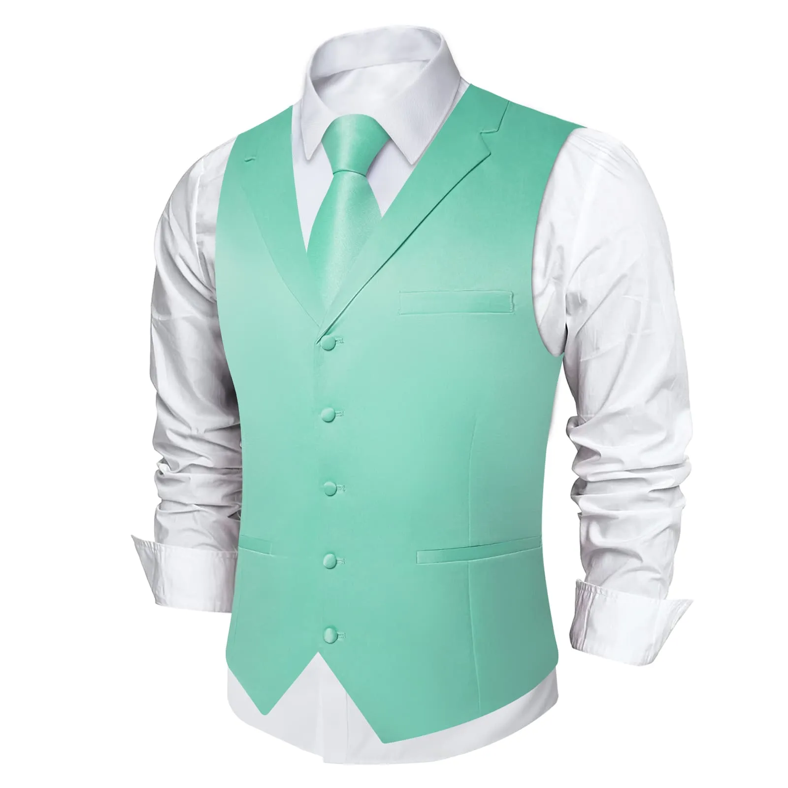 DiBanGu Tuxedo Waistcoat Mint Green Solid Mens Business Casual Notched Collar Vest