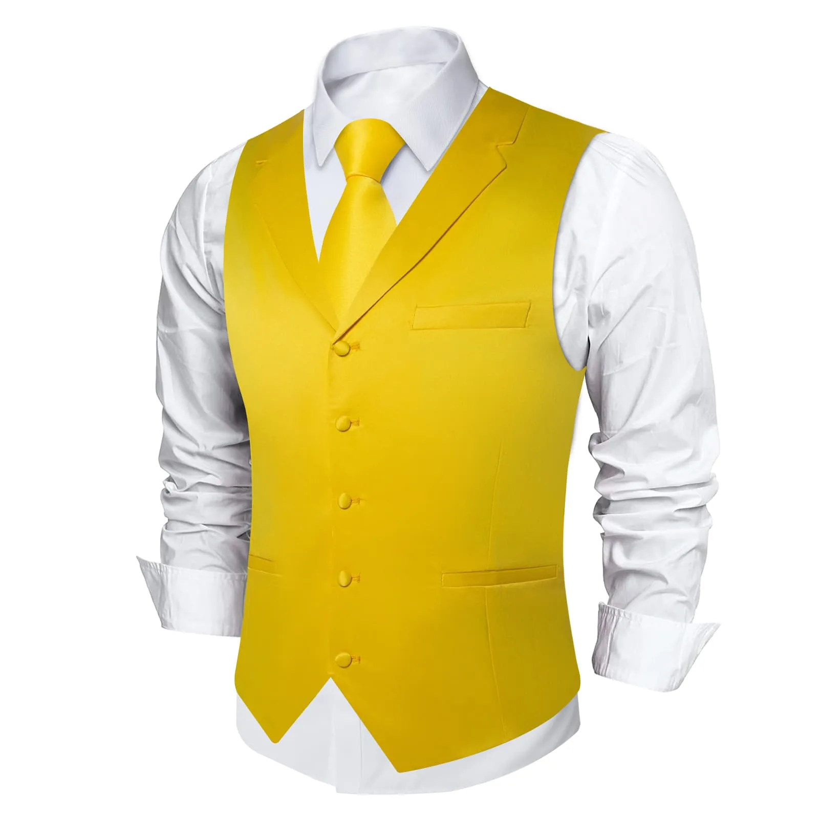 DiBanGu Tuxedo Waistcoat Mustard Yellow Solid Notched Collar Mens Business Casual Vest