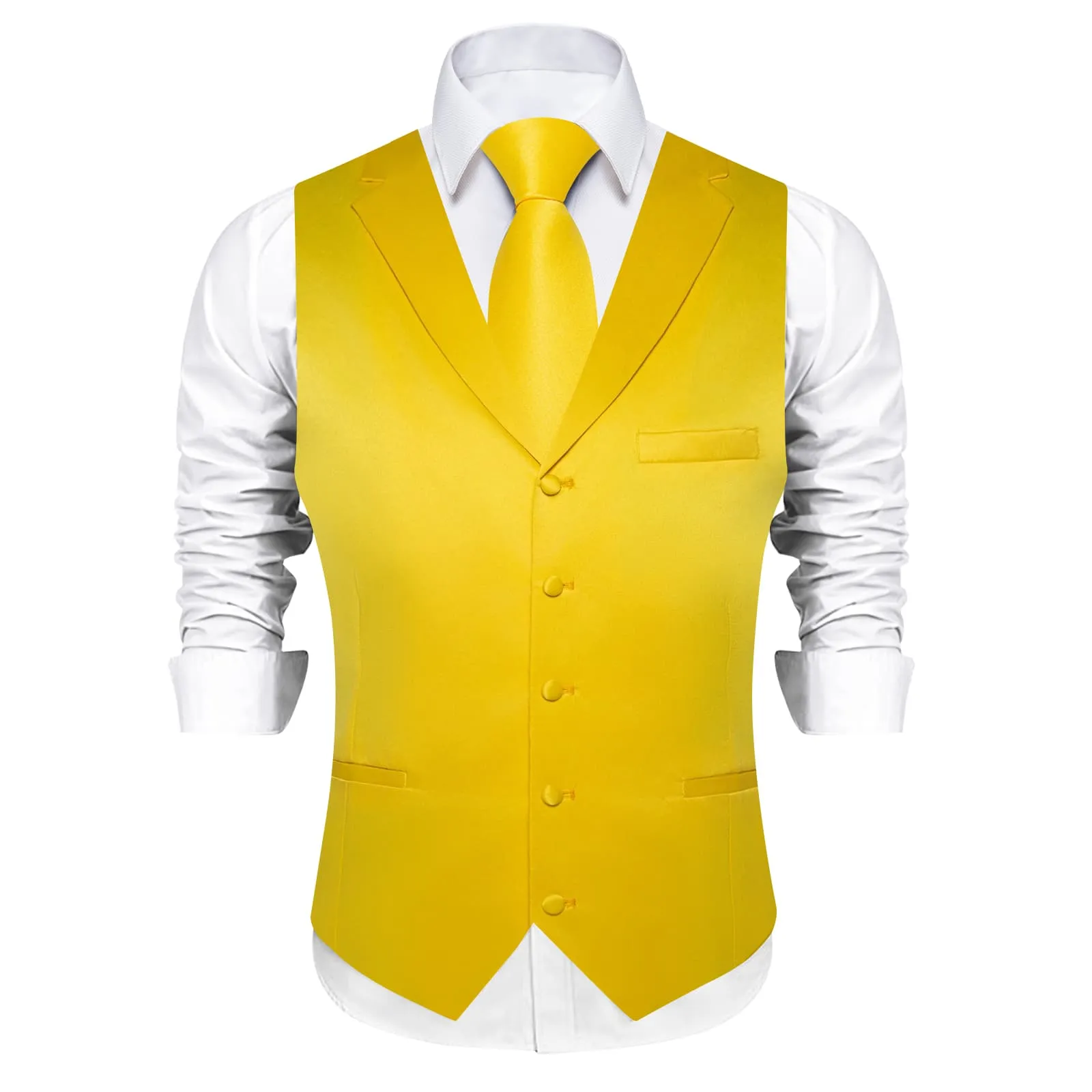 DiBanGu Tuxedo Waistcoat Mustard Yellow Solid Notched Collar Mens Business Casual Vest