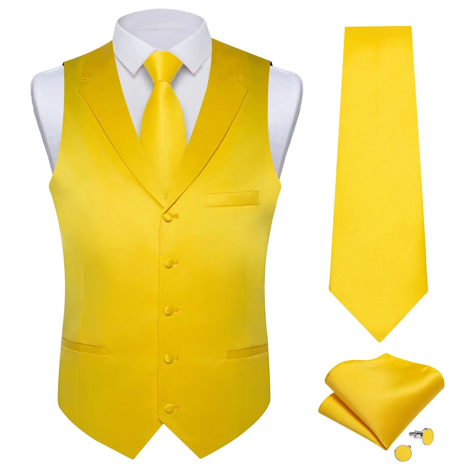 DiBanGu Tuxedo Waistcoat Mustard Yellow Solid Notched Collar Mens Business Casual Vest