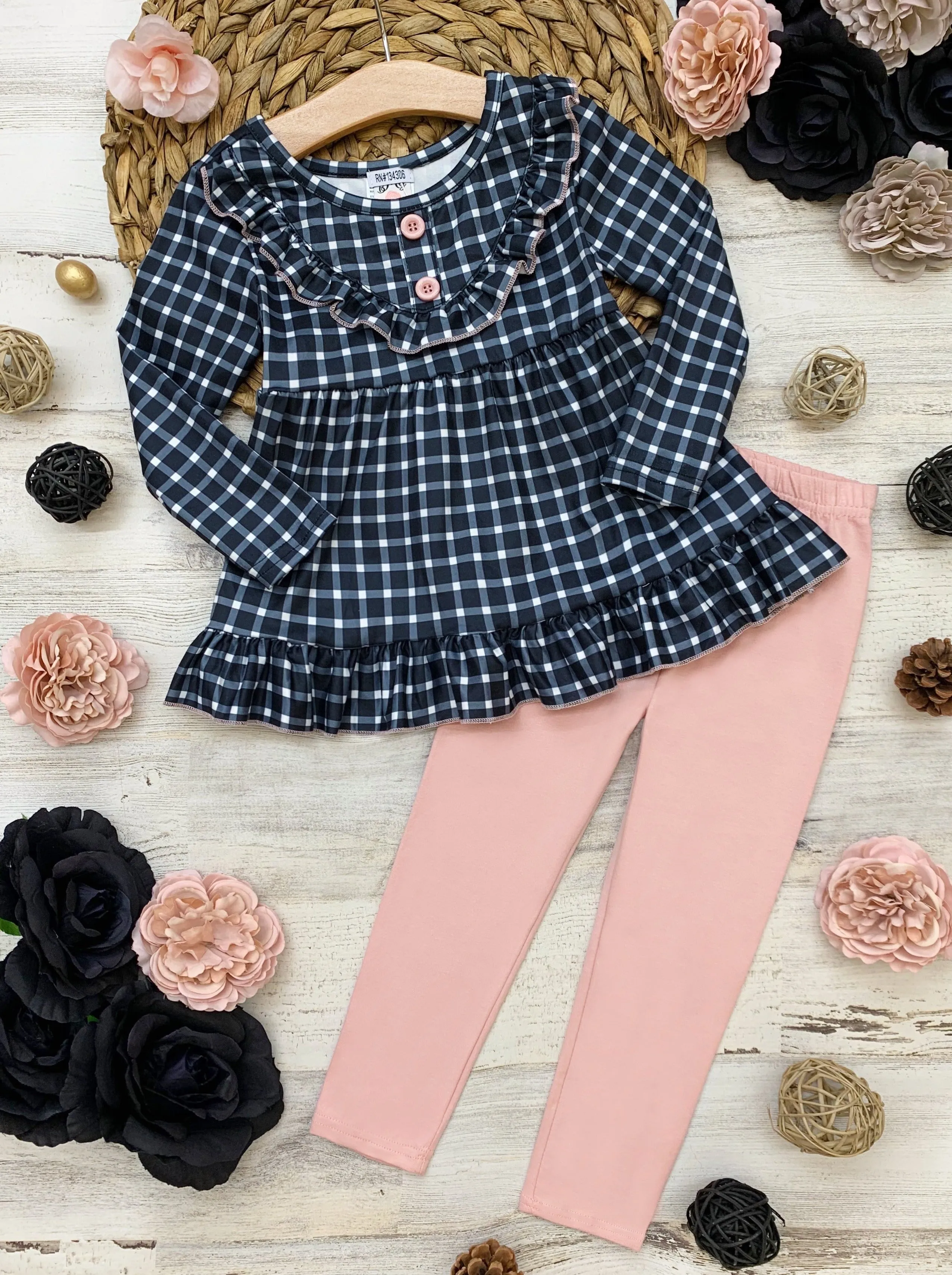 Do No Wrong Ruffled Plaid Tunic And Legging Set