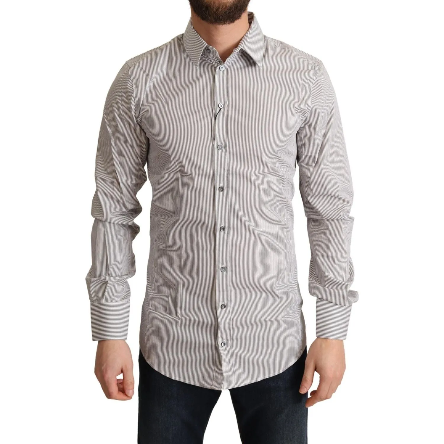 Dolce & Gabbana Elegant Gray Striped Slim Fit Dress Shirt