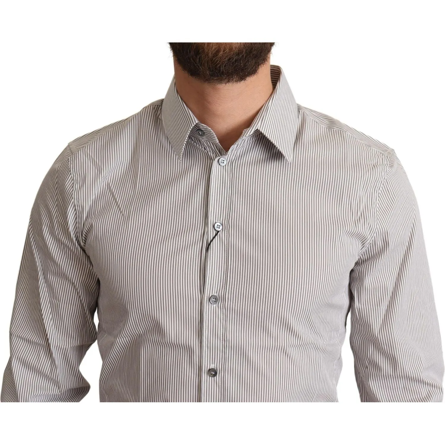 Dolce & Gabbana Elegant Gray Striped Slim Fit Dress Shirt