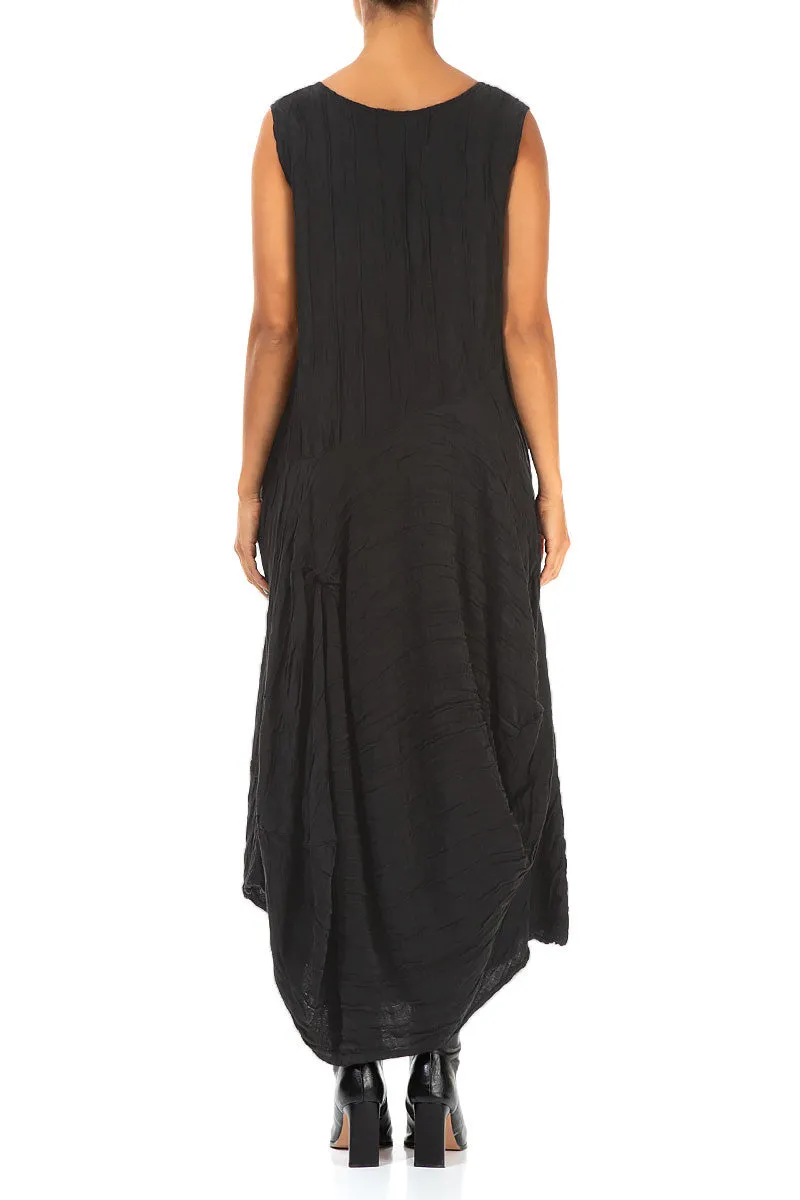 Draped Crinkled Black Silk Dress