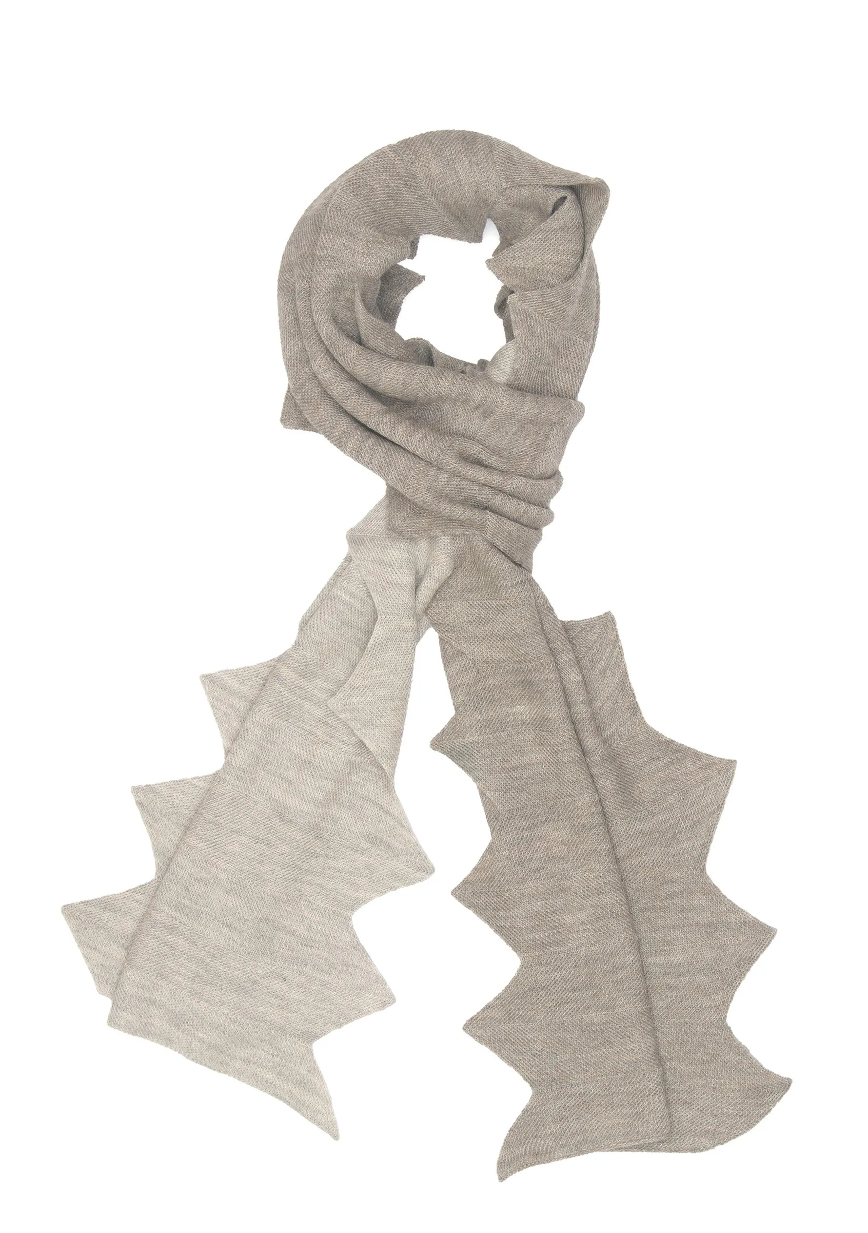 Dual Color Taupe and Lt. Grey Melange Knitted Fine Wool Zig Zag Scarf