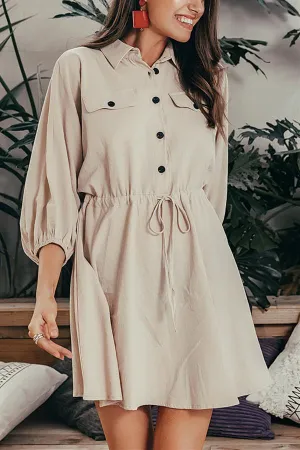 Elegant Linen Lantern Sleeve Shirt Dress