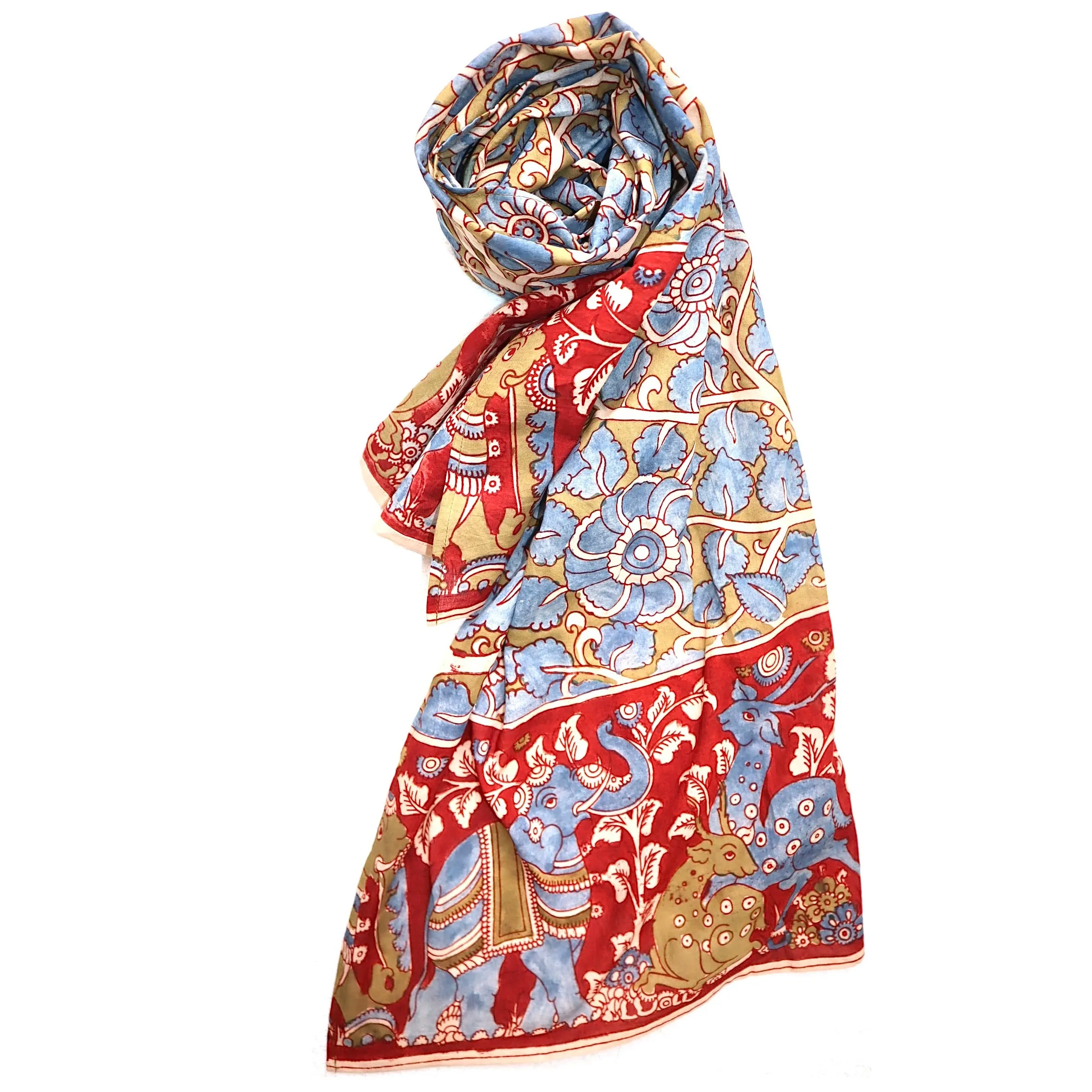 Enchanted Wildlife Blossom – Limited Edition Hand Painted Cotton Scarf(HS0020)