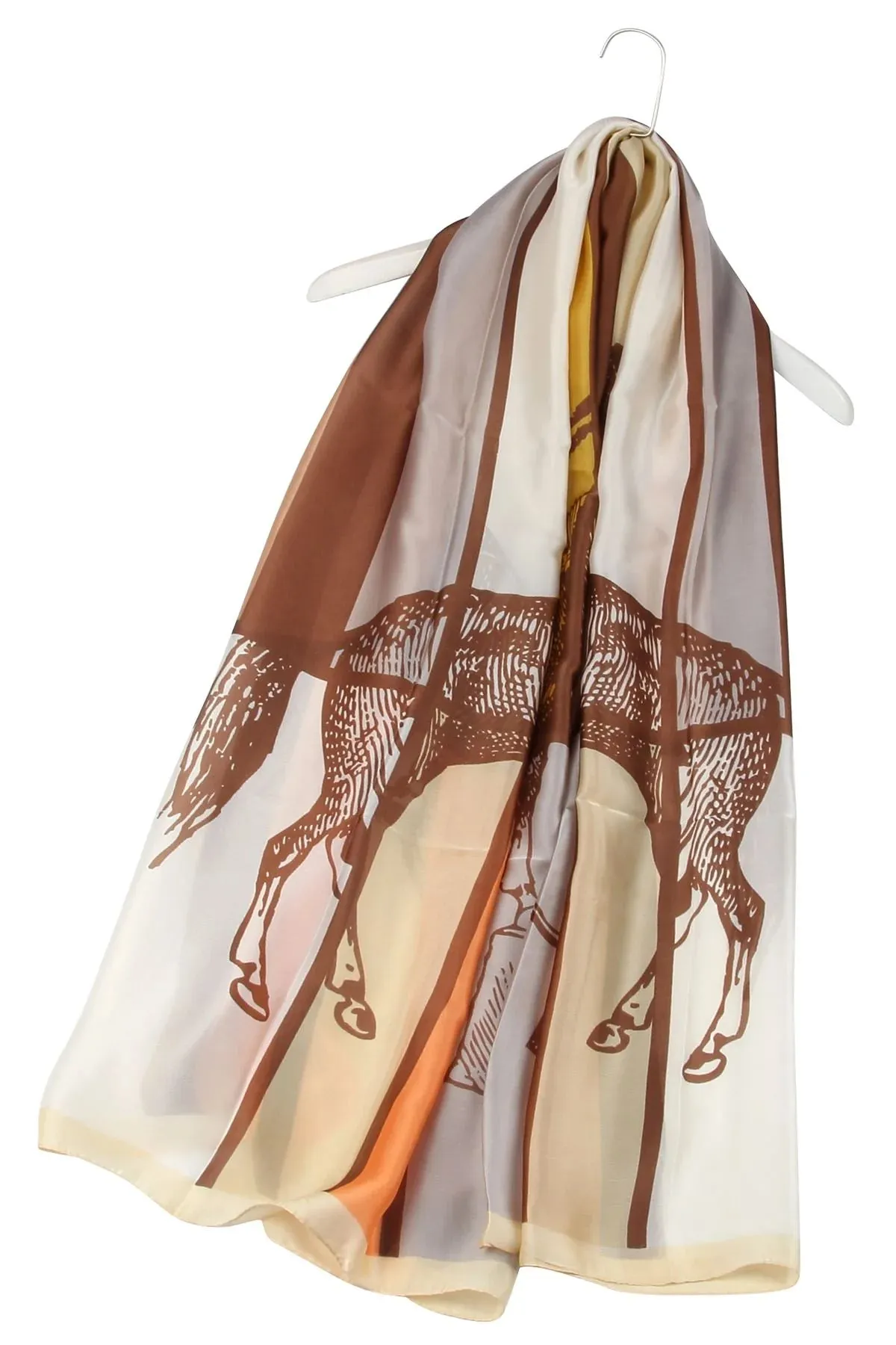 Equestrian Horse Print Silk Scarf - CREAM/BROWN