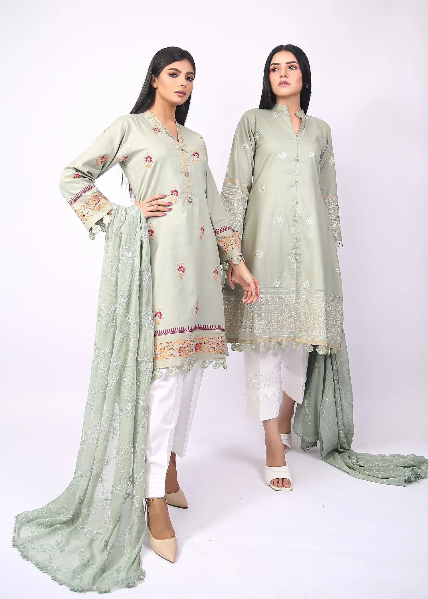 FashionPorters -Unstitched 3 Piece Block Printed Cotton Lawn Light Sage Green Suit SUS22-RY16