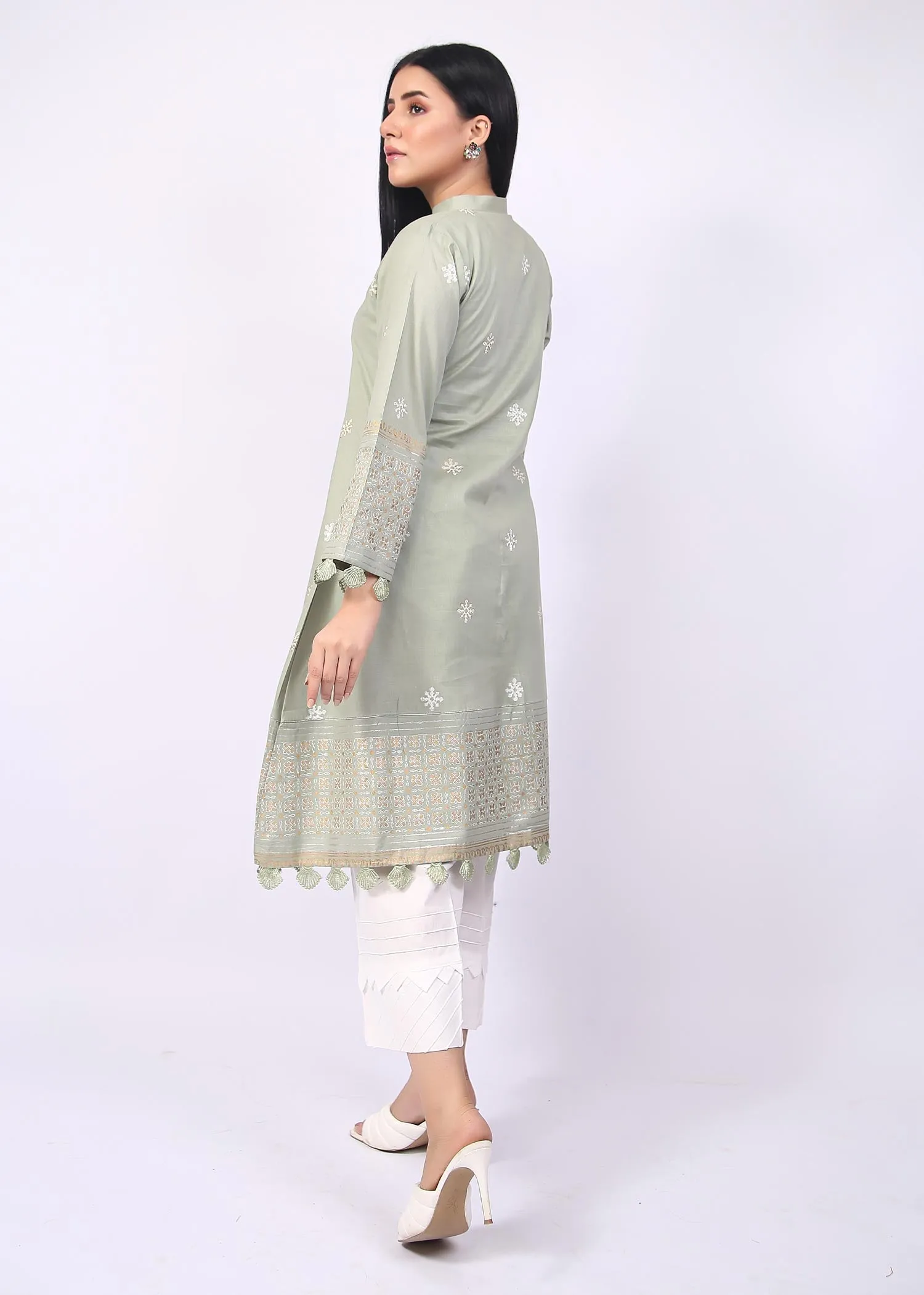 FashionPorters - Unstitched 3 Piece Block Printed Cotton Lawn Light Sage Green Suit SUS22-RY21