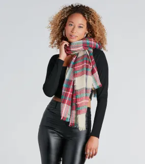 Favorite Season Plaid Frayed Scarf