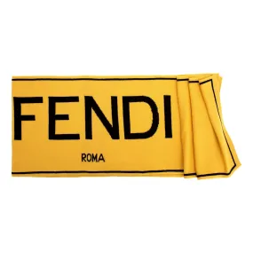 Fendi Roma Knitted Wool & Cashmere Yellow Black Logo Scarf