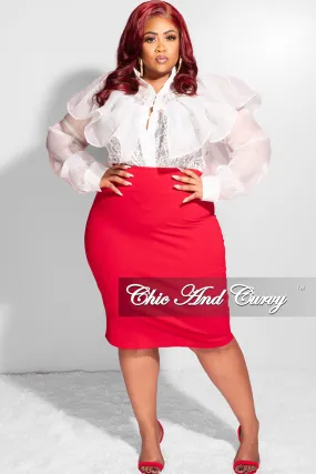 Final Sale Plus Size Pencil Skirt with Back Slit in Red