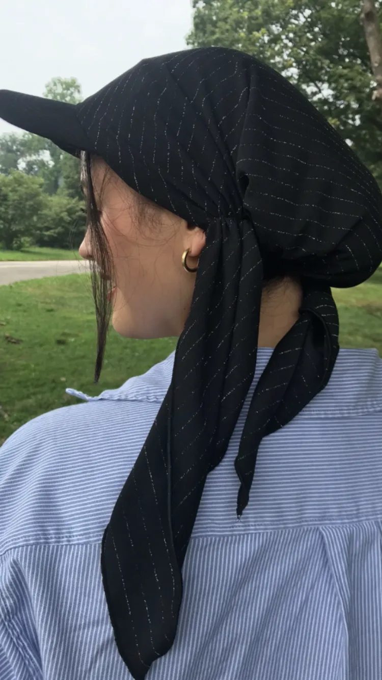 Gift For Best Friend | Black Silver Visor Hair Scarf | Beautiful Dressy, Rich Design