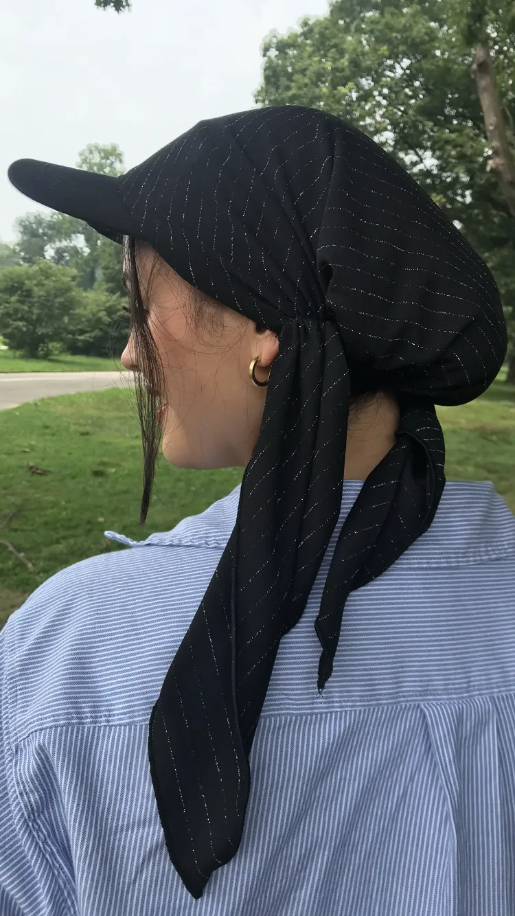 Gift For Best Friend | Black Silver Visor Hair Scarf | Beautiful Dressy, Rich Design