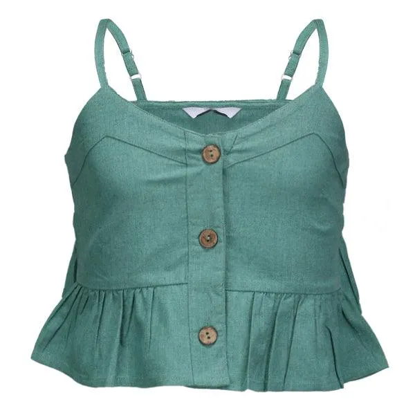 GIRLS GREEN BUTTON DOWN SPAGHETTI BLOUSE