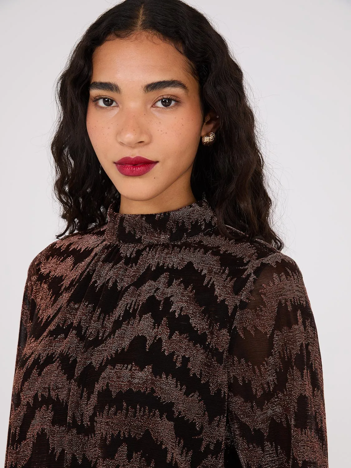 Glitter Jacquard Mock Neck Top