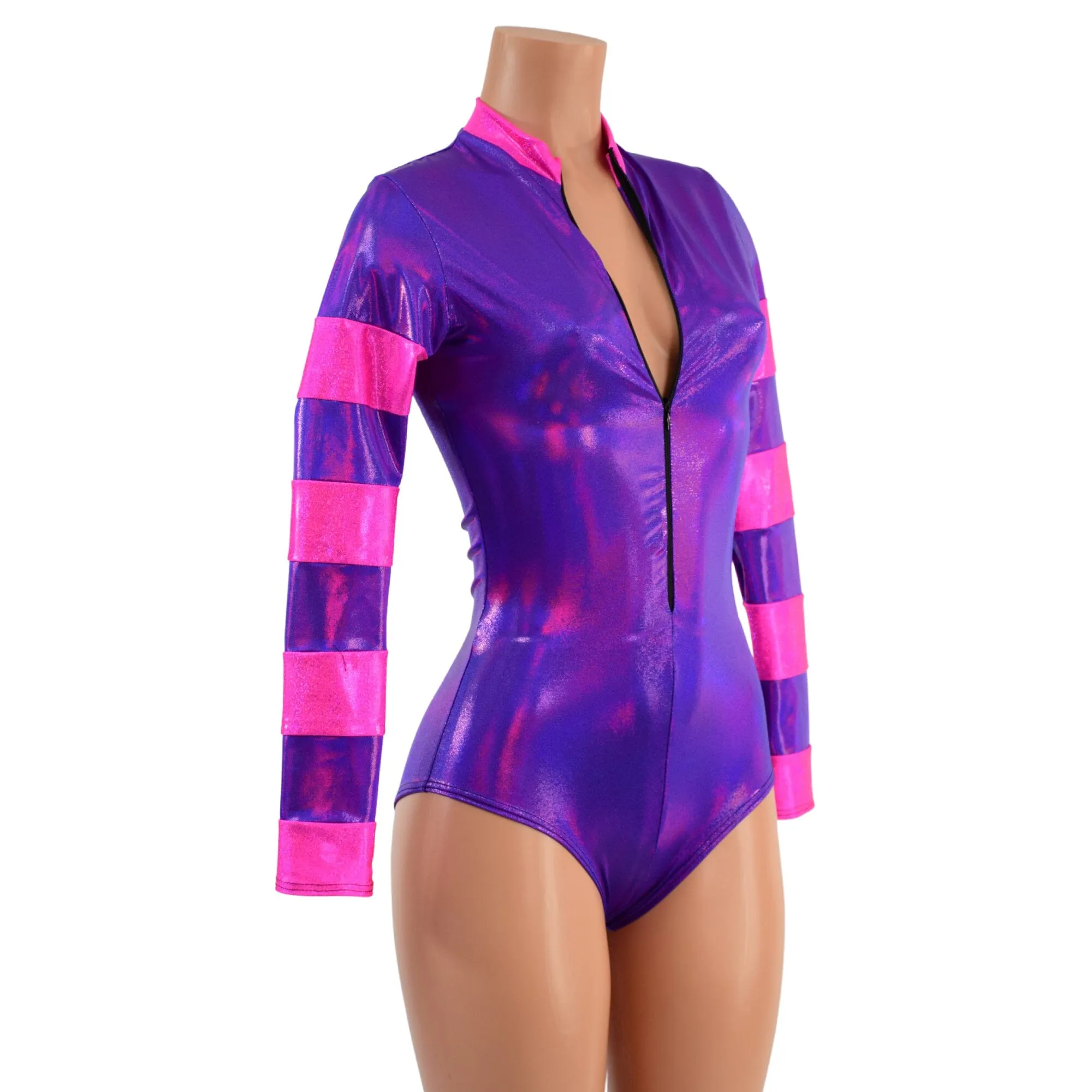 Grape Holographic and Pink Sparkly Jewel Color Blocked Stella Romper