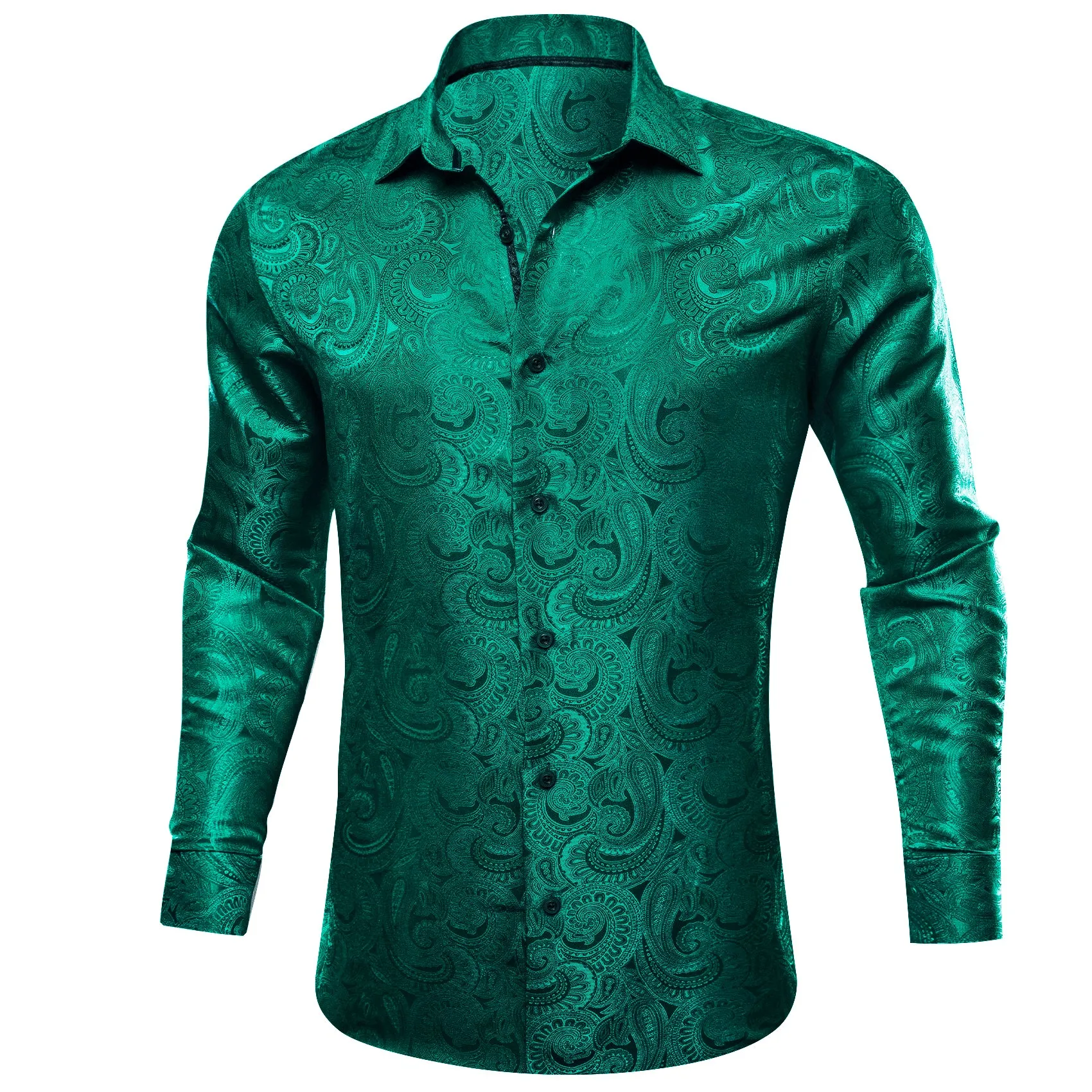 Green Paisley Silk Men's Casual Business Long Sleeve Shirt