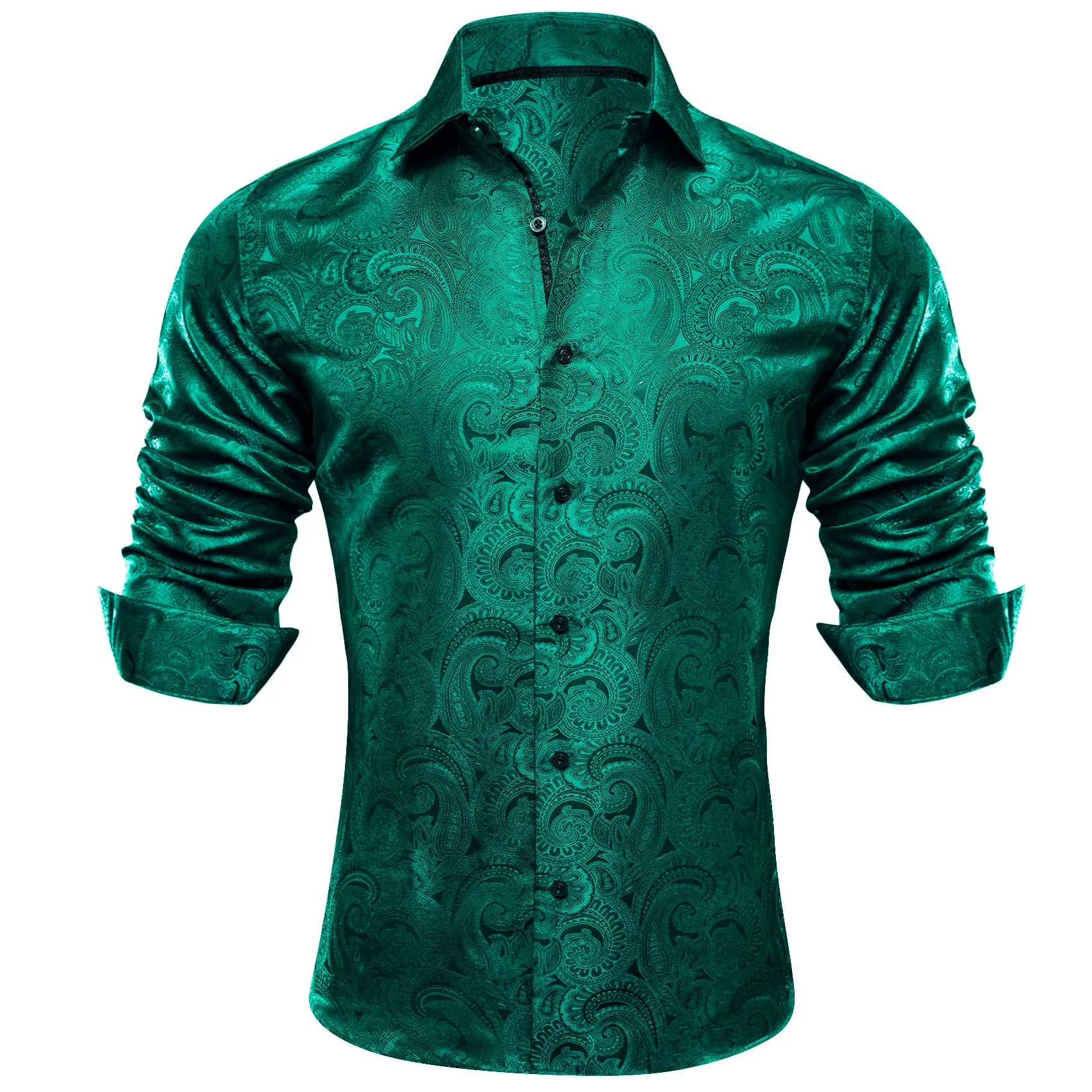 Green Paisley Silk Men's Casual Business Long Sleeve Shirt