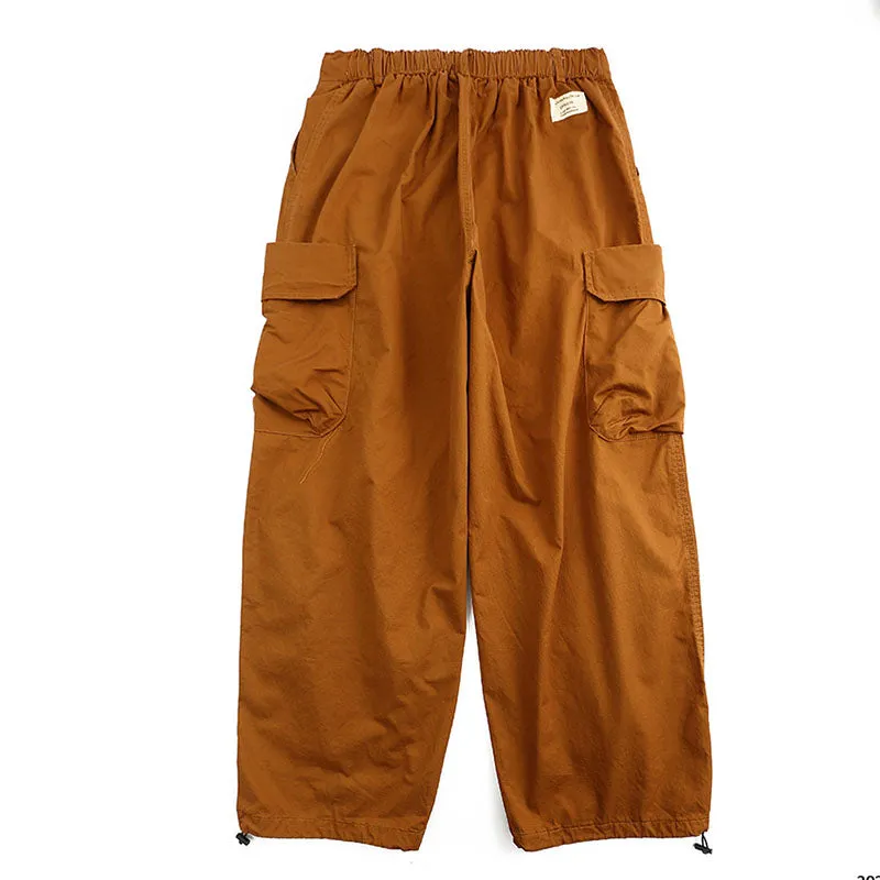 Japanese Retro Casual Multi-pocket Elastic Waist Cargo Pant