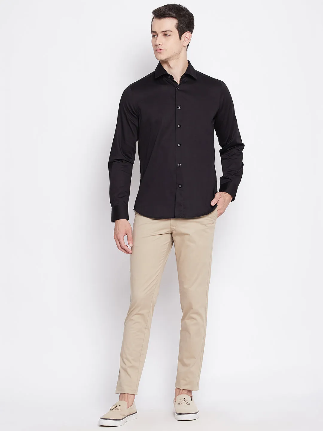 Jet Black Satin Cotton Dress Shirt