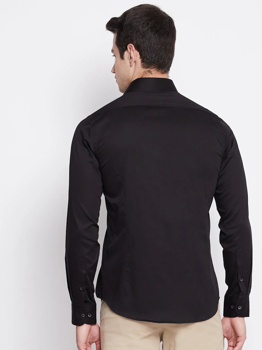 Jet Black Satin Cotton Dress Shirt