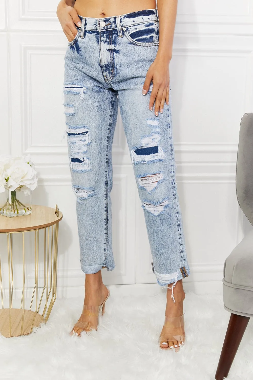 Kancan Kendra High Rise Distressed Straight Jeans - Ships from The US