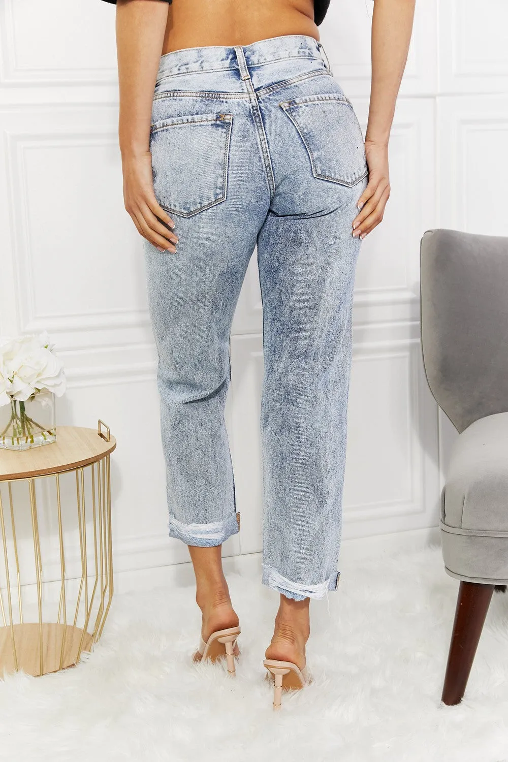 Kancan Kendra High Rise Distressed Straight Jeans - Ships from The US