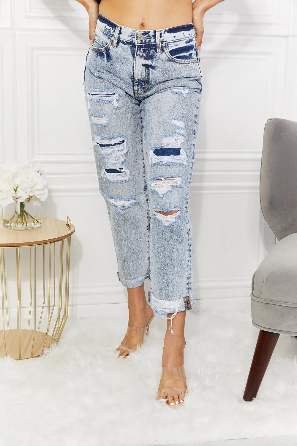 Kancan Kendra High Rise Distressed Straight Jeans - Ships from The US