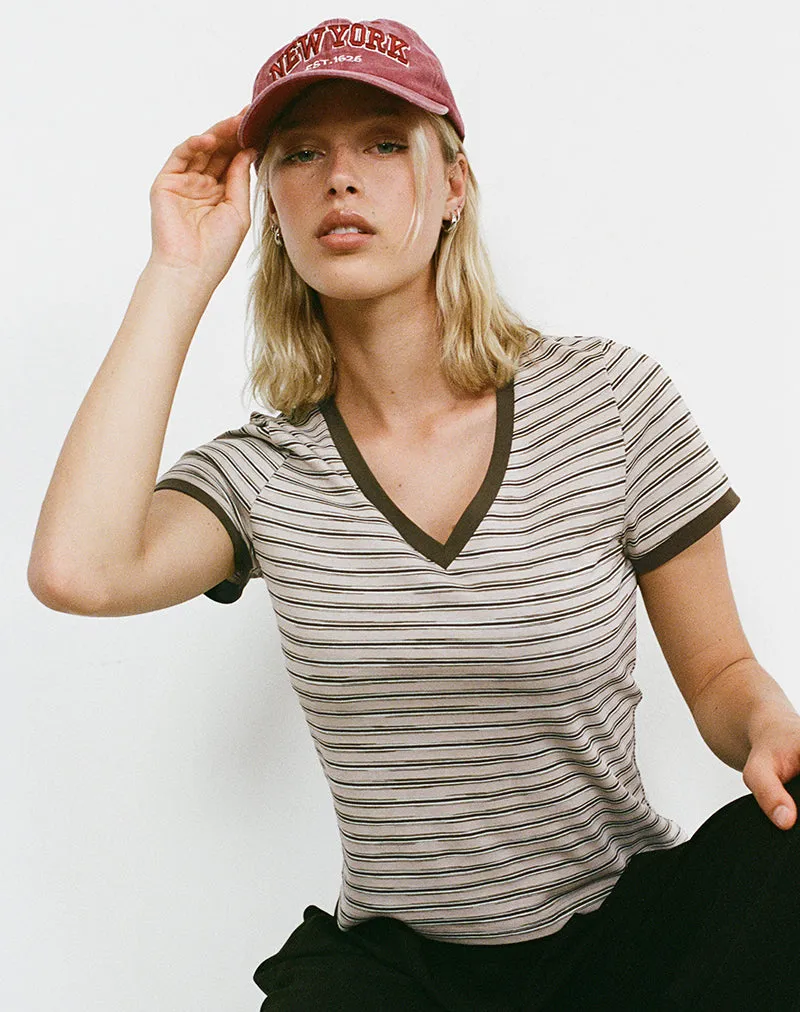 Keiko Top in Stripe Jersey Tonal Brown