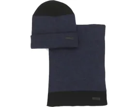 KENNETH COLE Men's Winter Knitted Scarf & Beanie Set with Logo in Navy