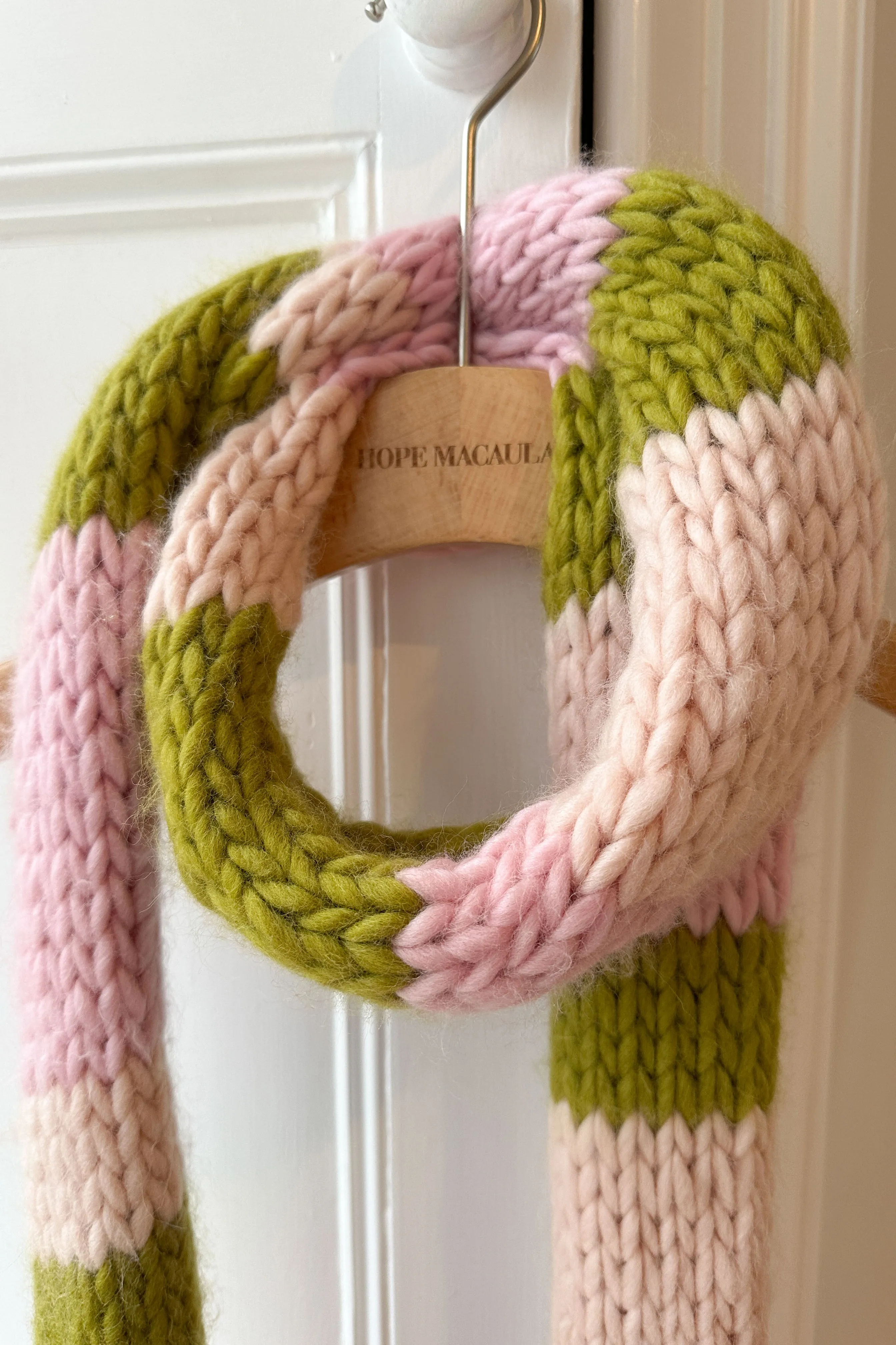 Khaki and Pink Chunky Knit Scarf (Sample)