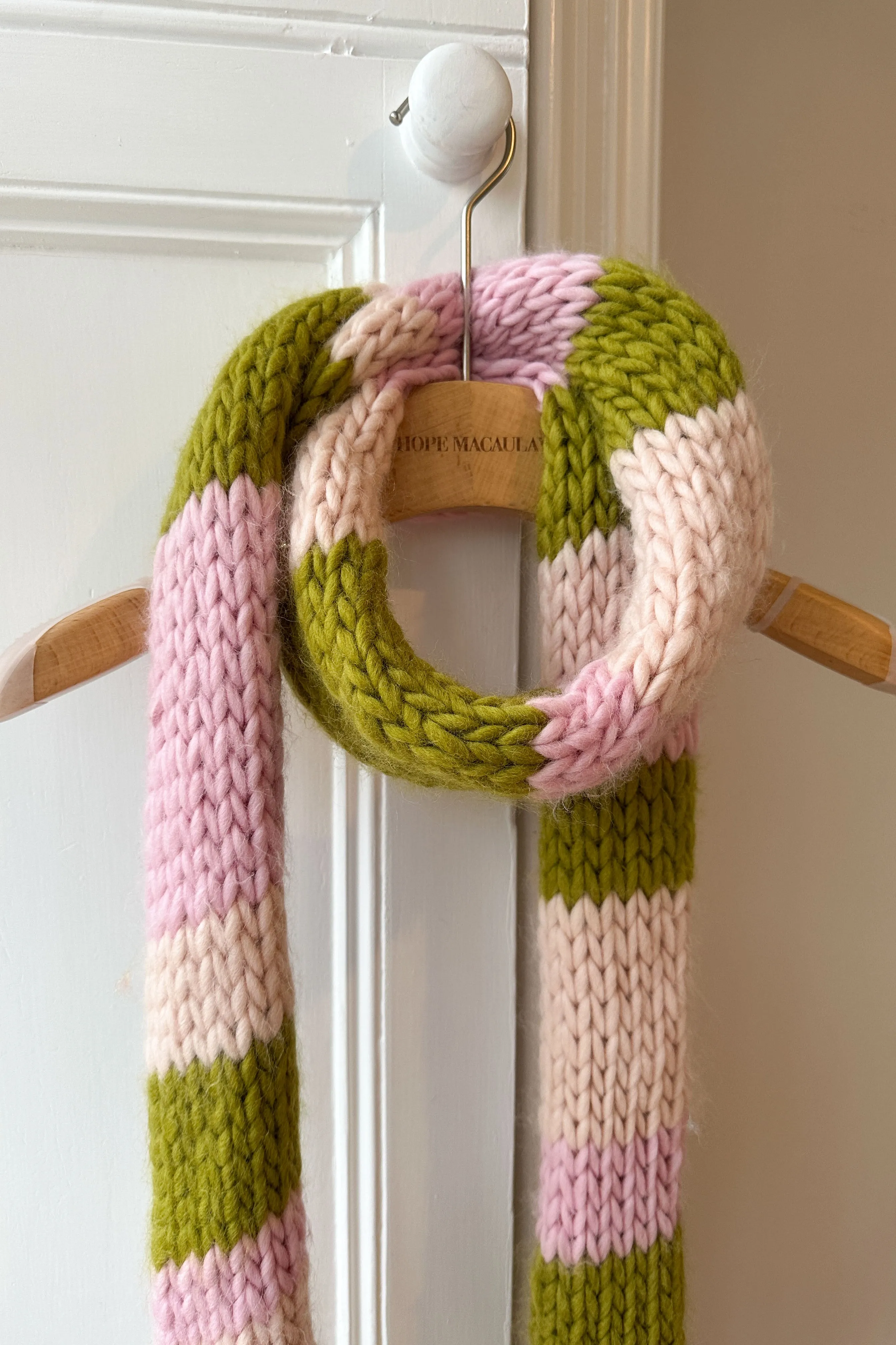 Khaki and Pink Chunky Knit Scarf (Sample)