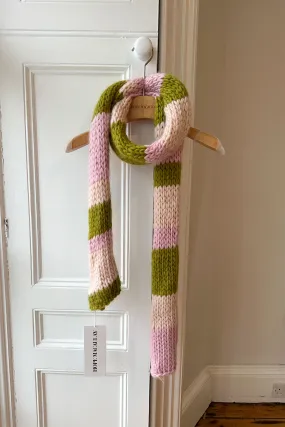 Khaki and Pink Chunky Knit Scarf (Sample)