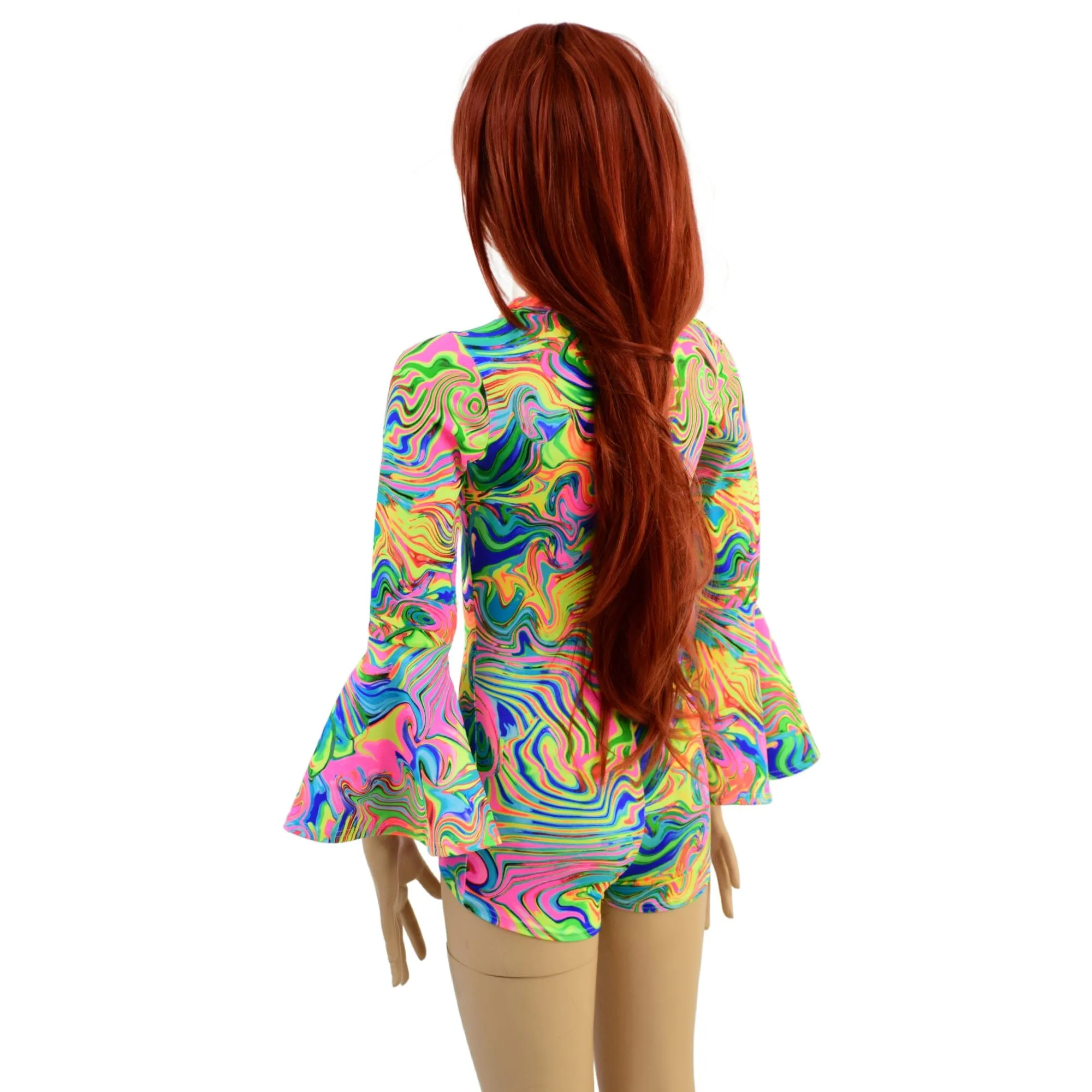 Kids Neon Flux UV Glow Trumpet Sleeve Romper