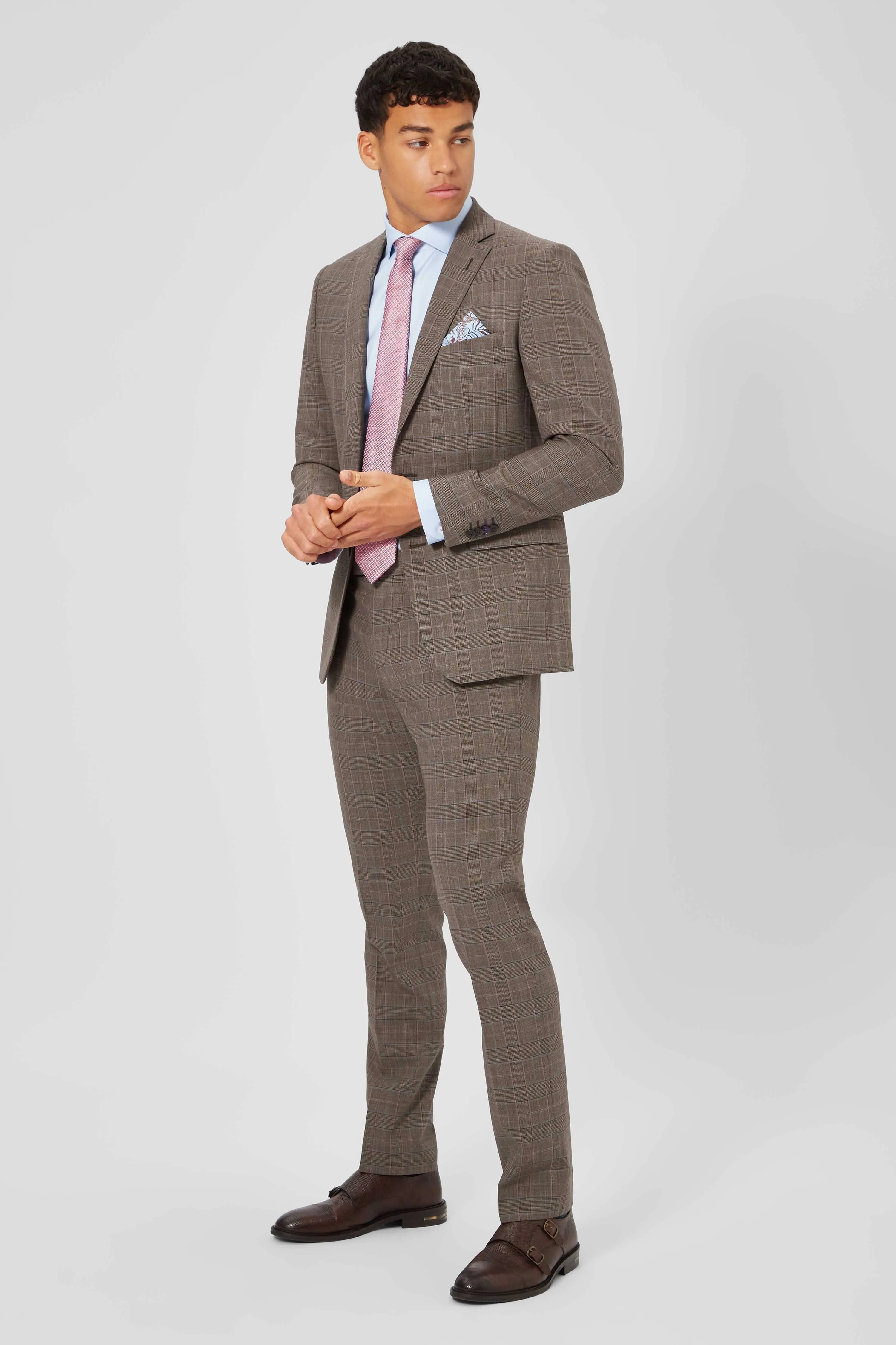 Kilburn Slim Fit Brown Check Wool Suit - ARCHIVE