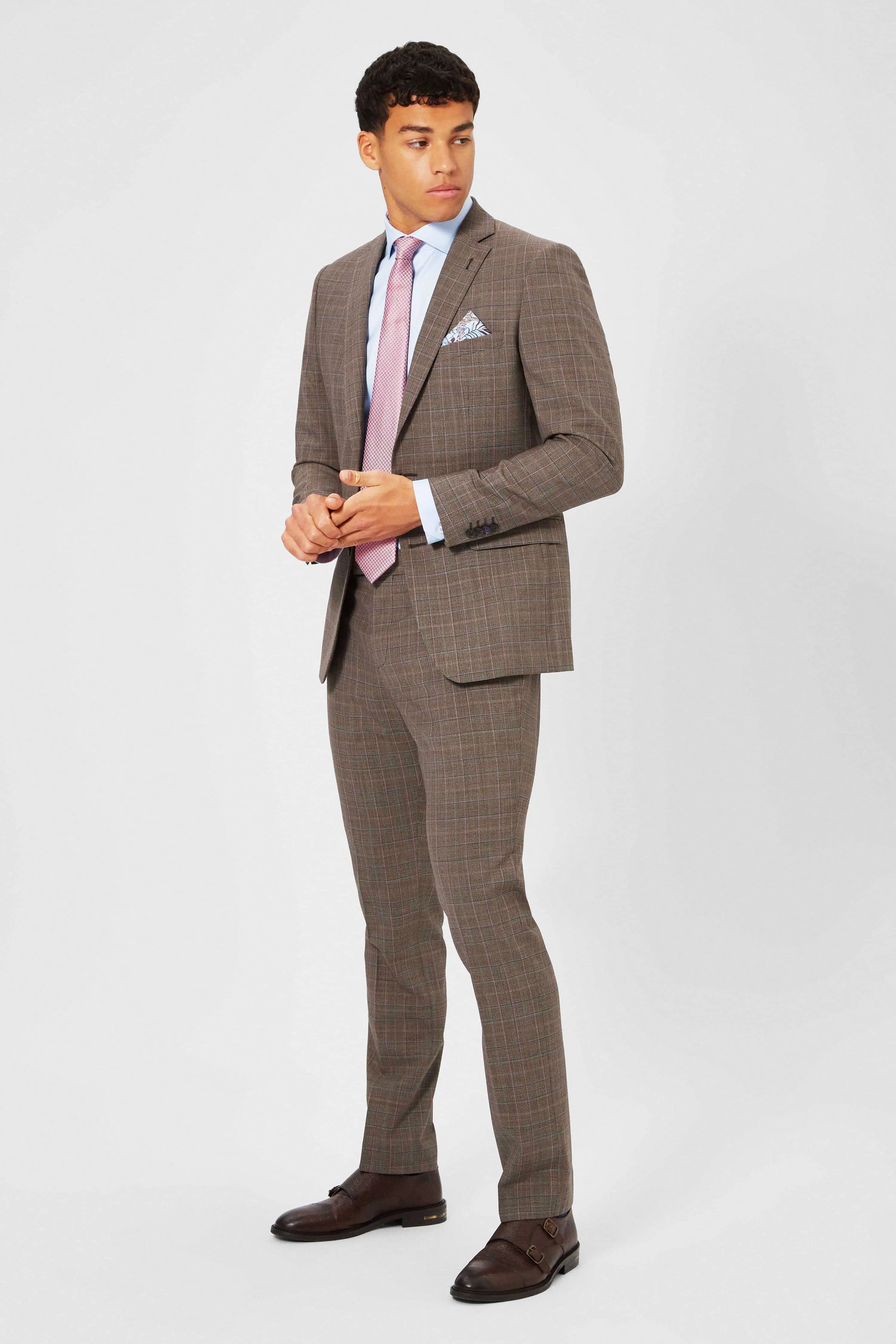 Kilburn Slim Fit Brown Check Wool Trousers - ARCHIVE