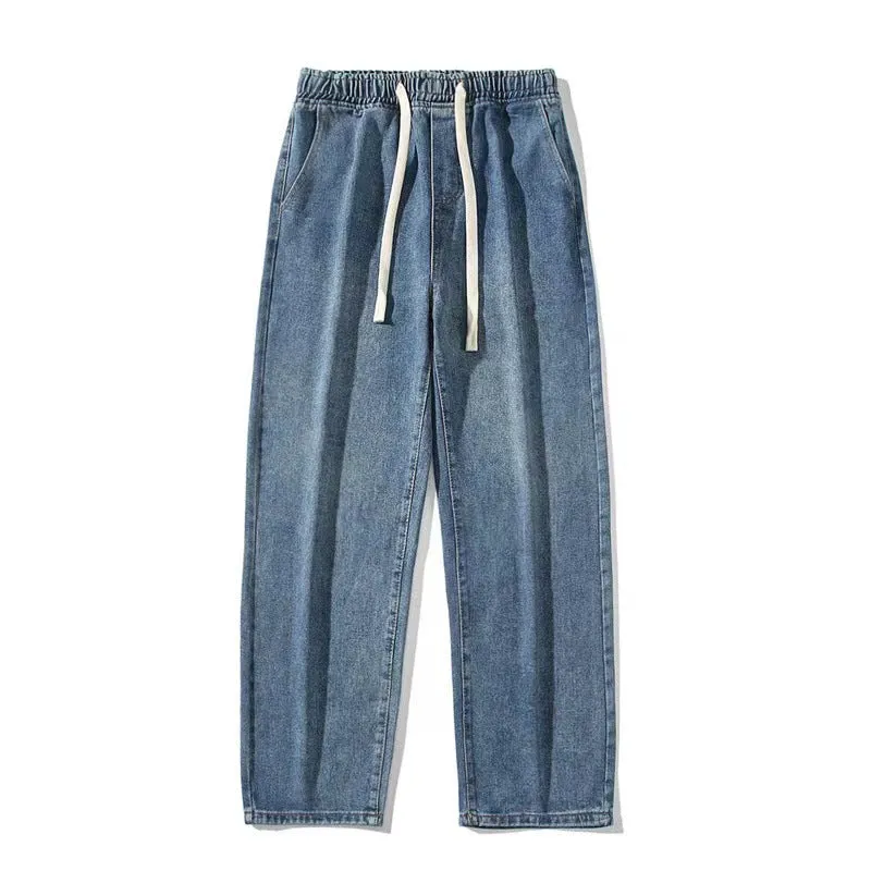 Kj63 Jeans American High Street Retro Washed Jeans Men's Thin Hong Kong Style Loose Straight Drooping Wide Leg Pants Fashion