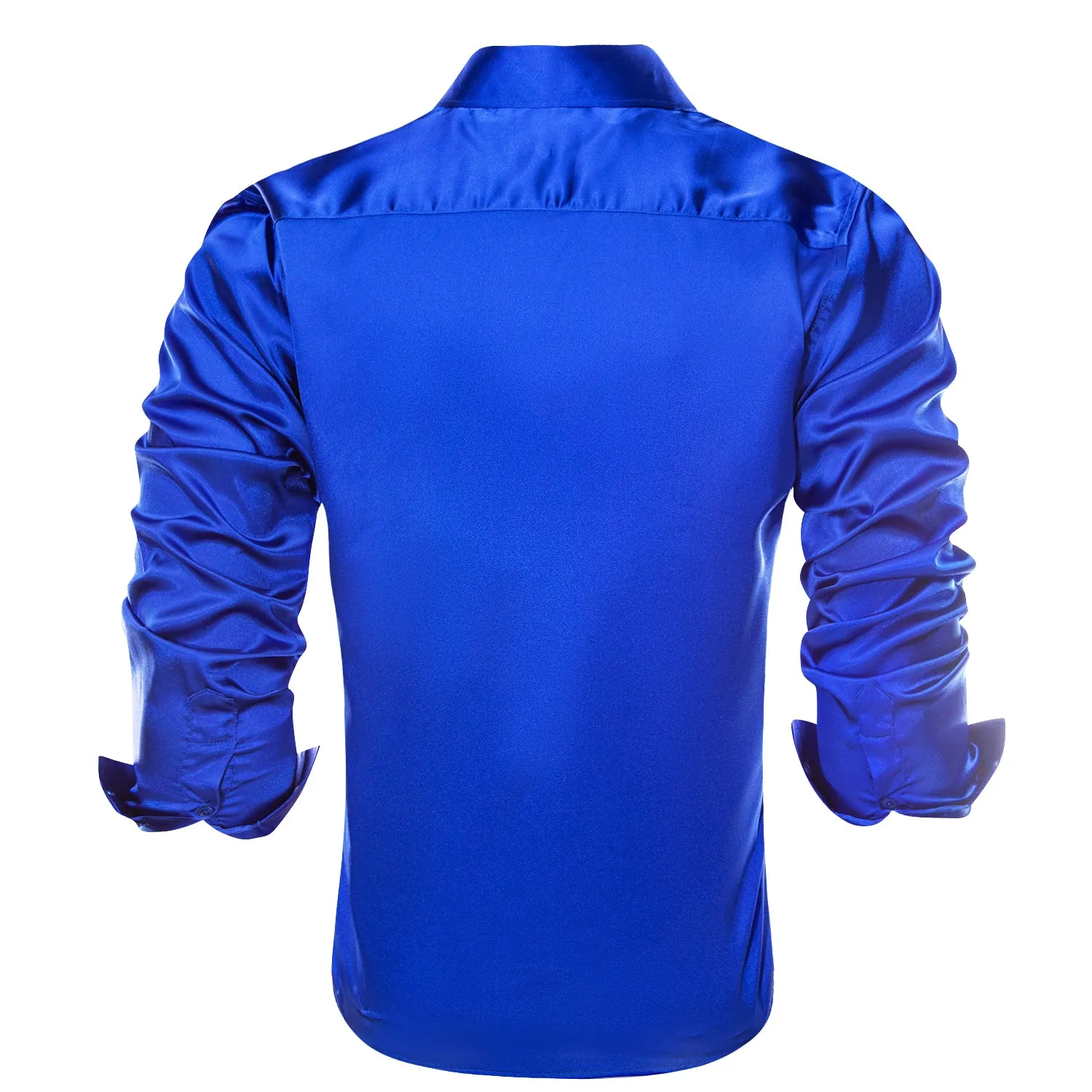 Klein Blue Solid Satin Silk Men's Long Sleeve Business Shirt