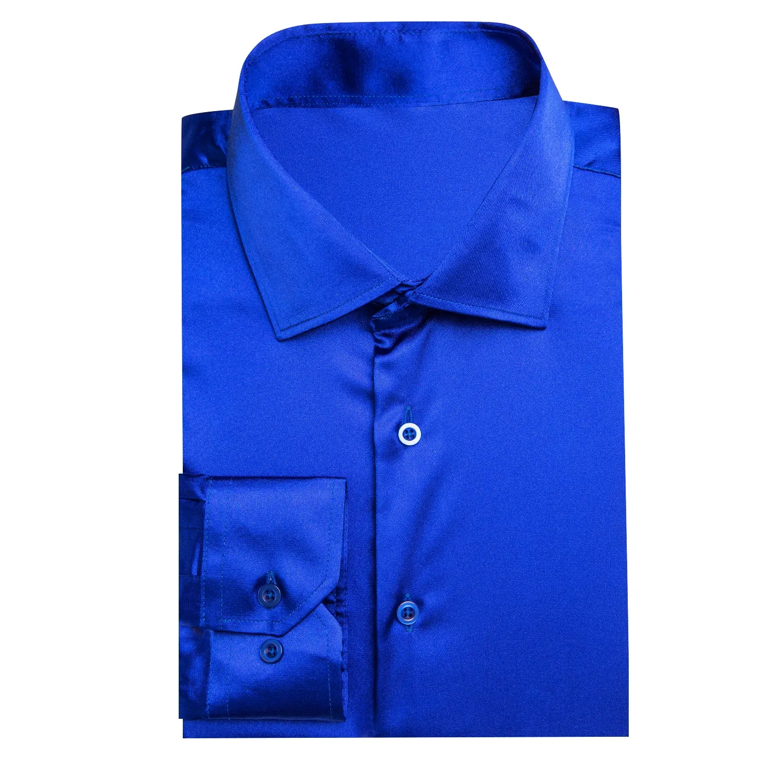 Klein Blue Solid Satin Silk Men's Long Sleeve Business Shirt