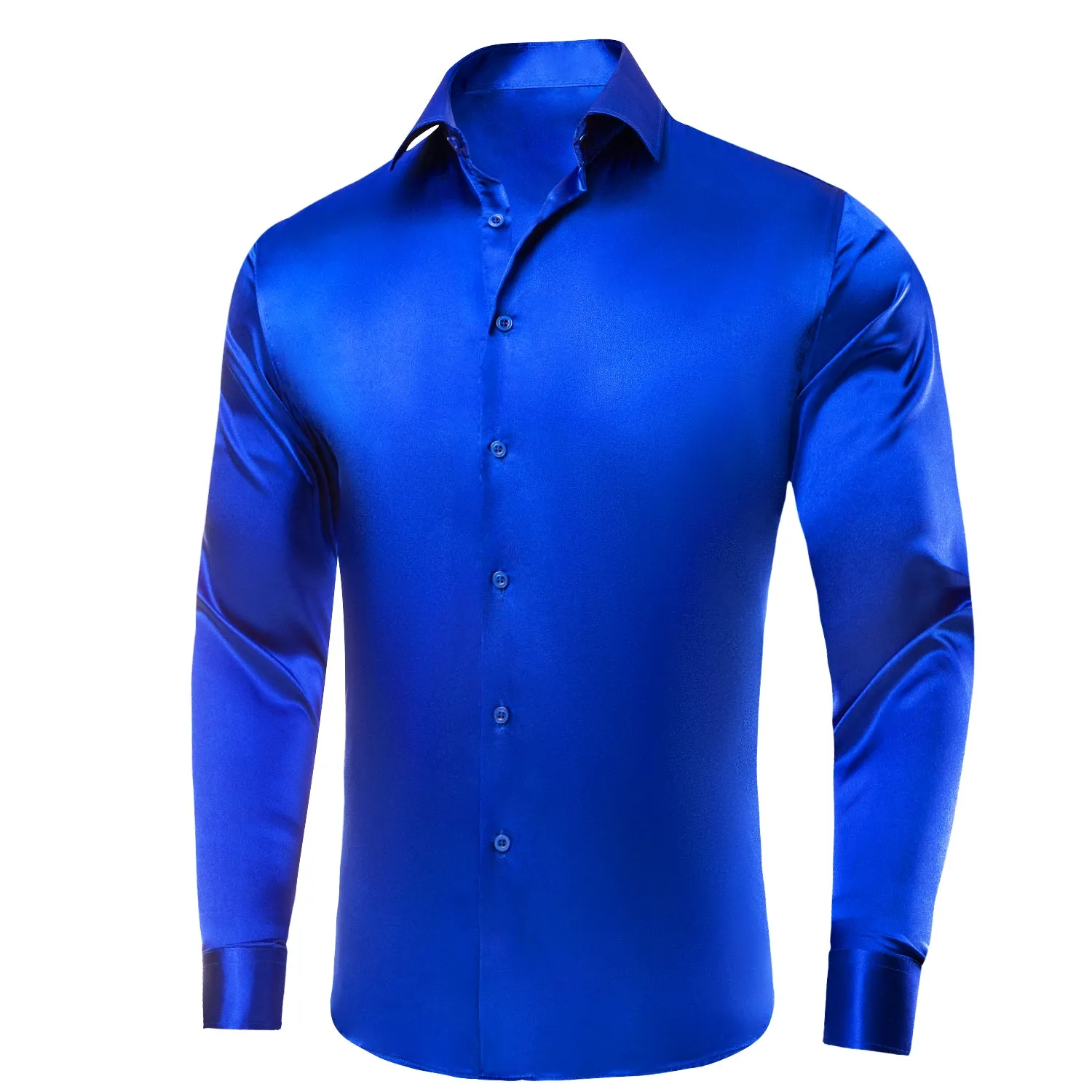 Klein Blue Solid Satin Silk Men's Long Sleeve Business Shirt